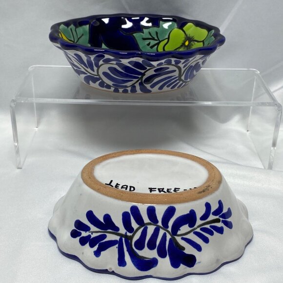 2 Handcrafted Mexican Talavera Ceramic Oval Bowls Floral Design Lead Free - Picture 4 of 10